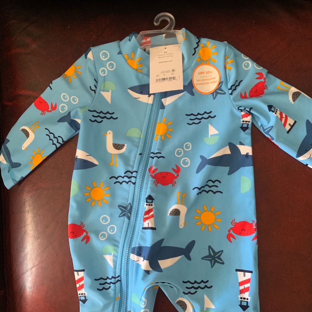 Baby boy’s whales one piece swimsuit / rash guard